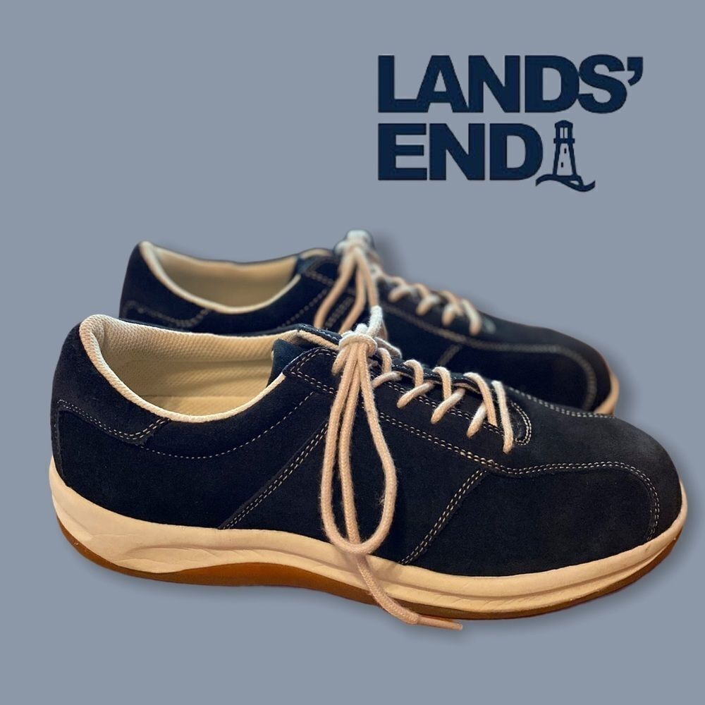 Lands' End Navy Suede Lace Up Sneakers 9
